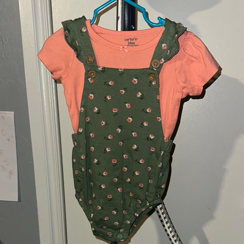 Carter's Green Floral Romper with Peach Top
